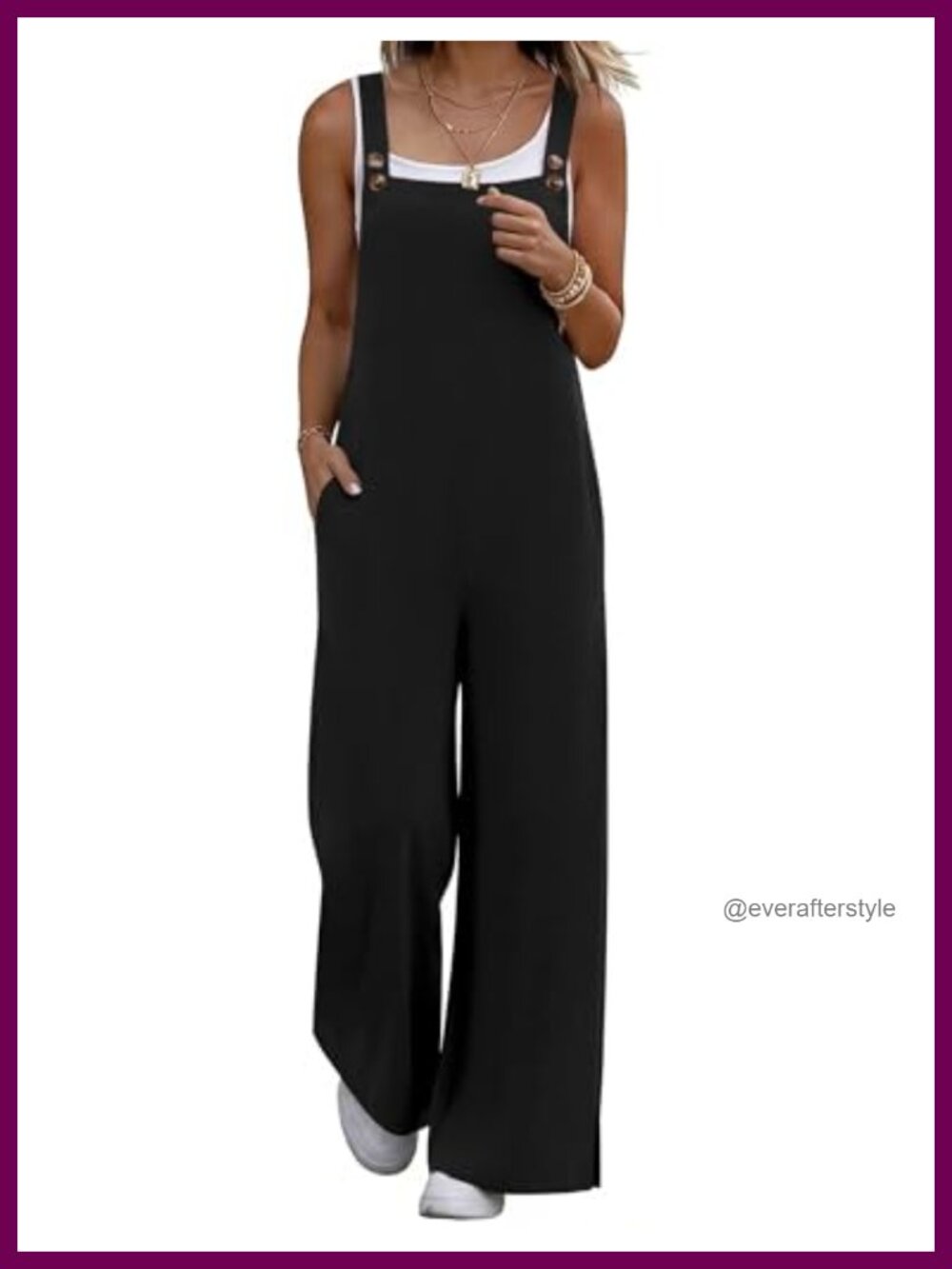 Ekouaer Wide Leg Overalls Adjustable Straps Side Pockets Loose Fit Jumpsuit